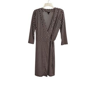 ANN TAYLOR Wrap Dress 3/4 Sleeve V-Neck Pink Black Geometric Print Size 8